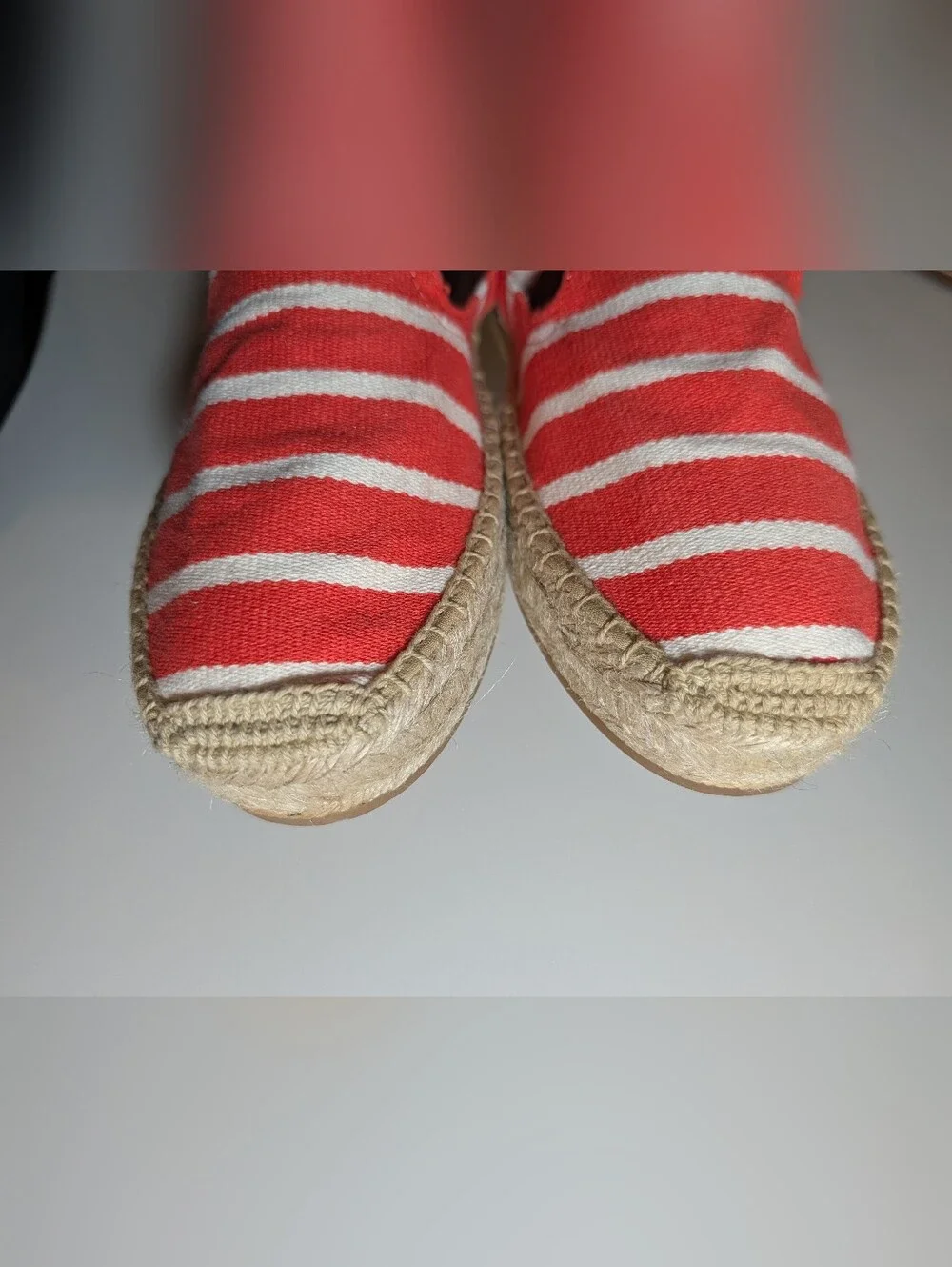 Soludos Striped Red and White Espadrille Slip-Ons - Women Size 10
